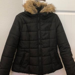 Celebrity Pink Puffer Jacket with Faux-Fur Hood